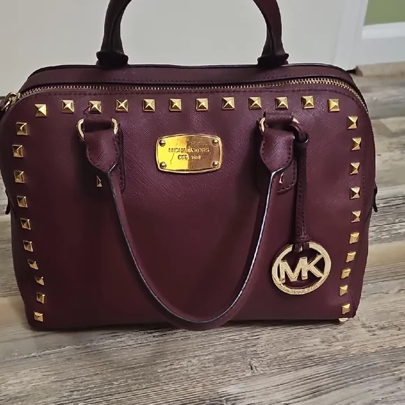 Michael Kors Burgandy and Gold Studded Satchel - Picture 1 of 3